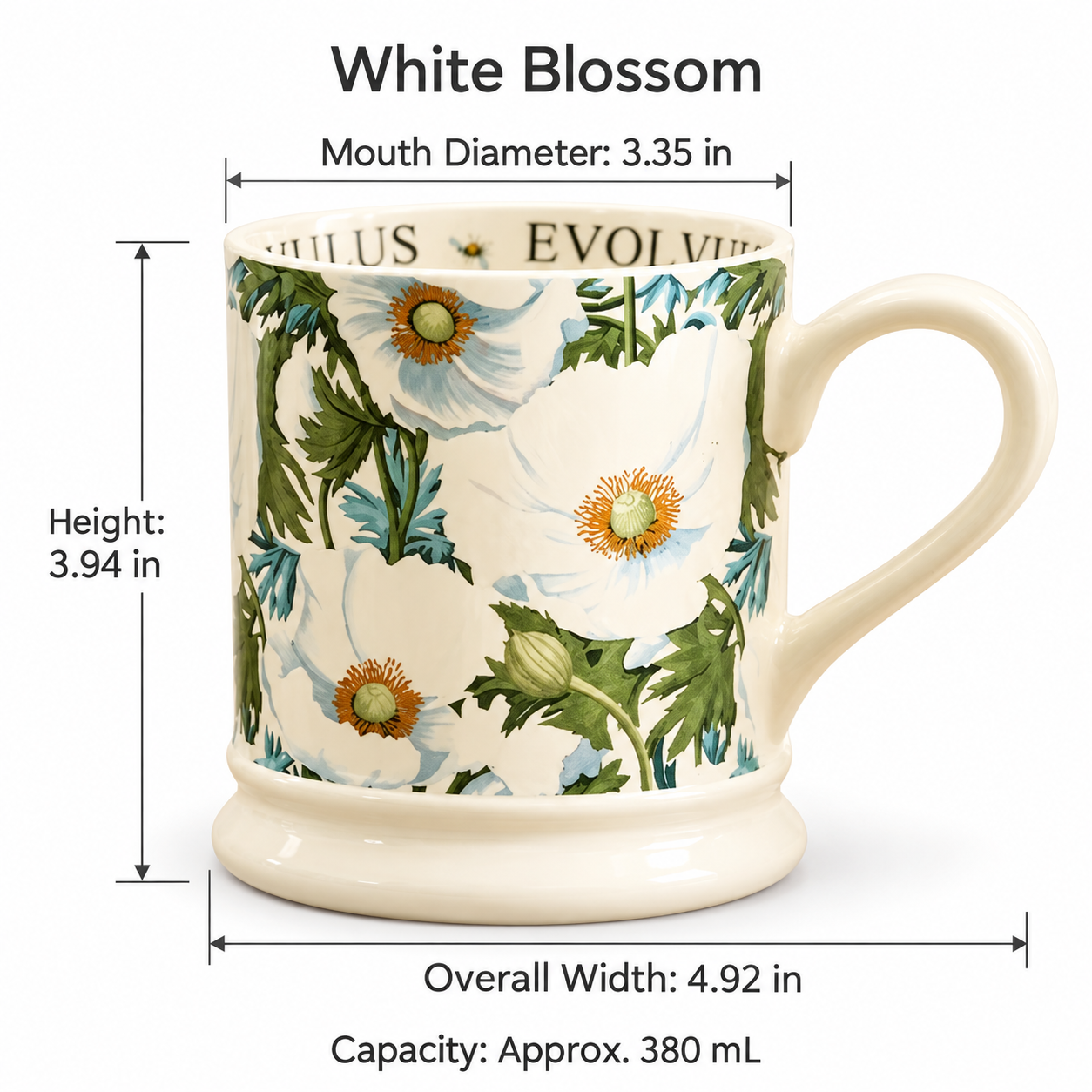 Vintage Botanical Ceramic Mug – Floral & Butterfly Designs, 380 mL